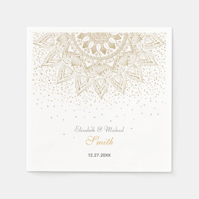 Elegant Guld Mandala Confetti Design Pappersservett (Framsidan)