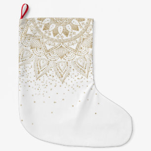 Elegant Guld Mandala Confetti Design Stor Julstrumpa