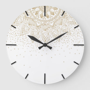 Elegant Guld Mandala Confetti Design Stor Klocka