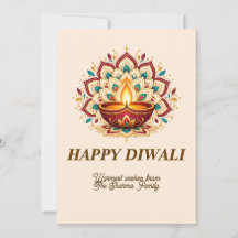Elegant Guld Mandala & Diya Diwali Familjehälsning