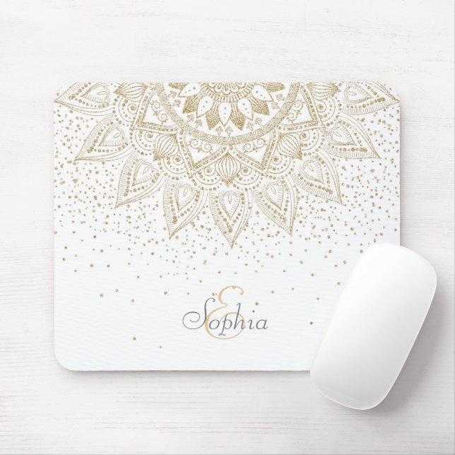 Elegant Guld Mandala Dots Design Musmatta (Med mus)