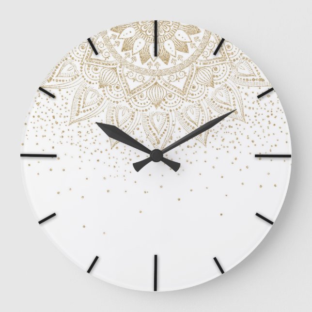 Elegant Guld Mandala Dots Design Stor Klocka (Framsida)