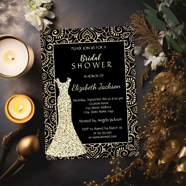 Elegant Guld Mandala,Glitter Dress Möhippa Inbjudningar (Skapare uppladdad)
