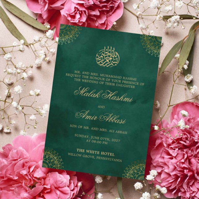 Elegant Guld Mandala Grönt Islamiska muslimska brö Inbjudningar (Skapare uppladdad)