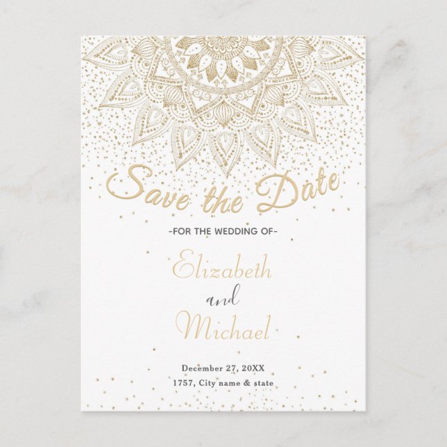 Elegant guld mandala konfettidesign meddelande vykort (Framsida)