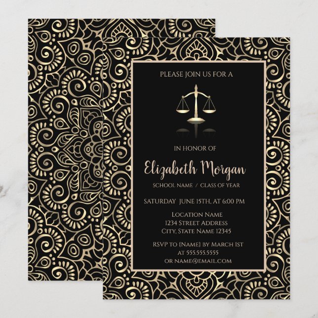 Elegant Guld Mandala Law School Studentfest Inbjudningar (Fram/baksida)