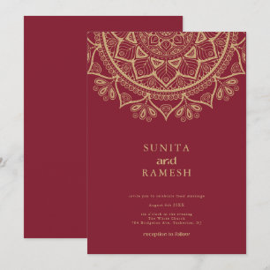 Elegant Guld Mandala Mörk Red Indian Bröllop Inbjudningar