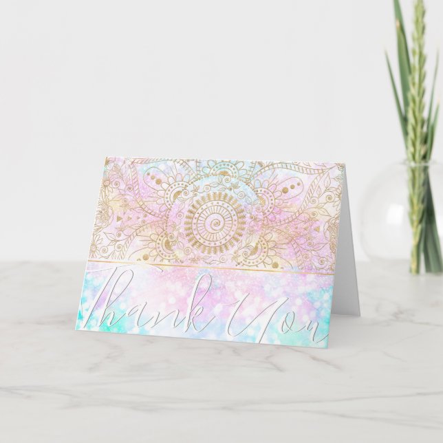 Elegant Guld Mandala och Holografisk Glitter Desig Helgkort (Framsida)