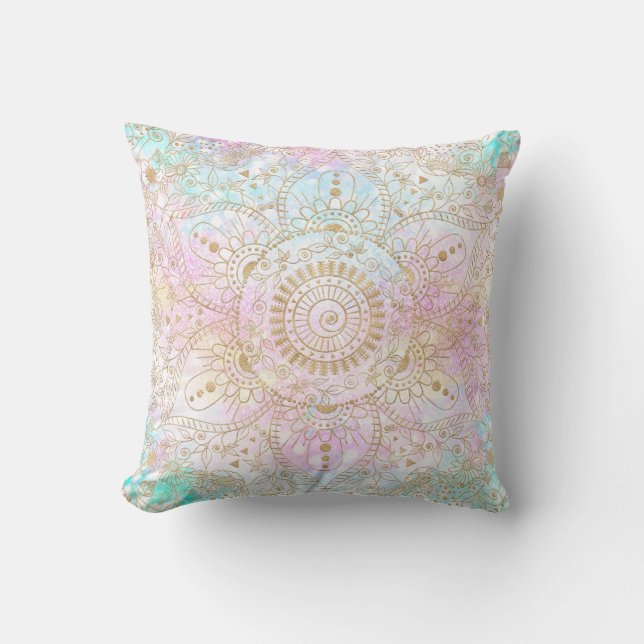 Elegant Guld Mandala och Holografisk Glitter desig Kudde (Framsida)
