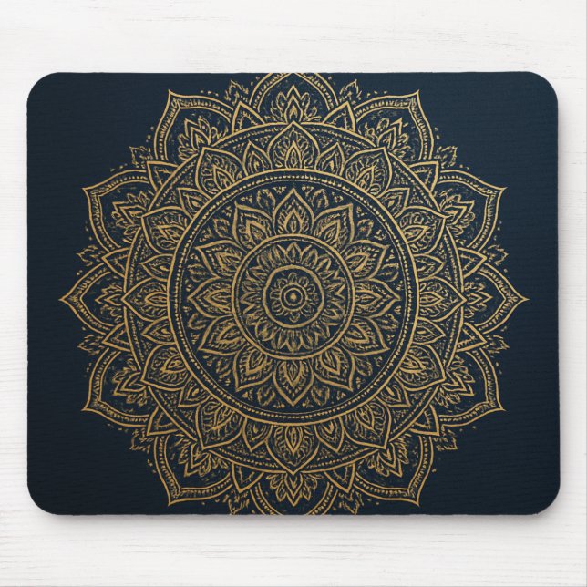 Elegant Guld Mandala om marinens Mousepad Musmatta (Framsidan)