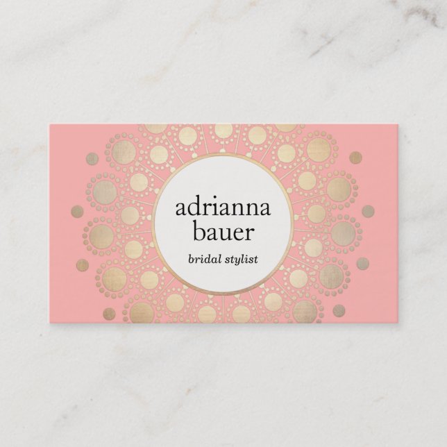 Elegant Guld Mandala Rosa Beauty Salon Visitkort (Framsida)