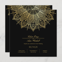 Elegant Guld Mandala Simple Black Bröllop Inbjudningar