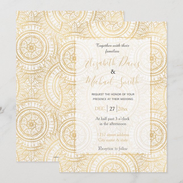 Elegant Guld Mandala Solrosvit Mönster Inbjudningar (Fram/baksida)