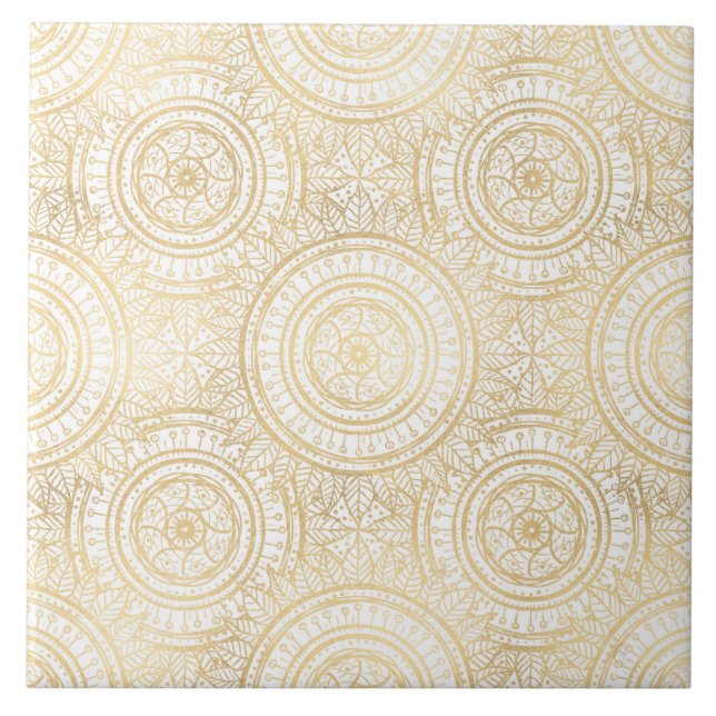 Elegant Guld Mandala Solrosvit Mönster Kakelplatta (Framsidan)