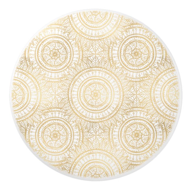 Elegant Guld Mandala Solrosvit Mönster Knopp (Framsidan)