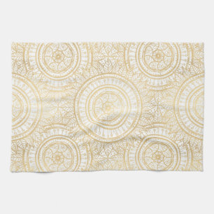Elegant Guld Mandala Solrosvit Mönster Kökshandduk