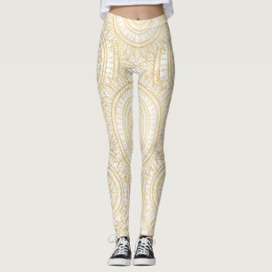Elegant Guld Mandala Solrosvit Mönster Leggings
