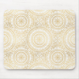 Elegant Guld Mandala Solrosvit Mönster Musmatta