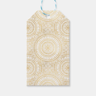 Elegant Guld Mandala Solrosvit Mönster Presentetikett