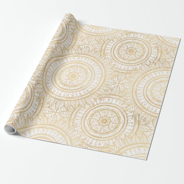 Elegant Guld Mandala Solrosvit Mönster Presentpapper (Utrullad)