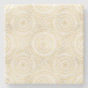 Elegant Guld Mandala Solrosvit Mönster Stenunderlägg