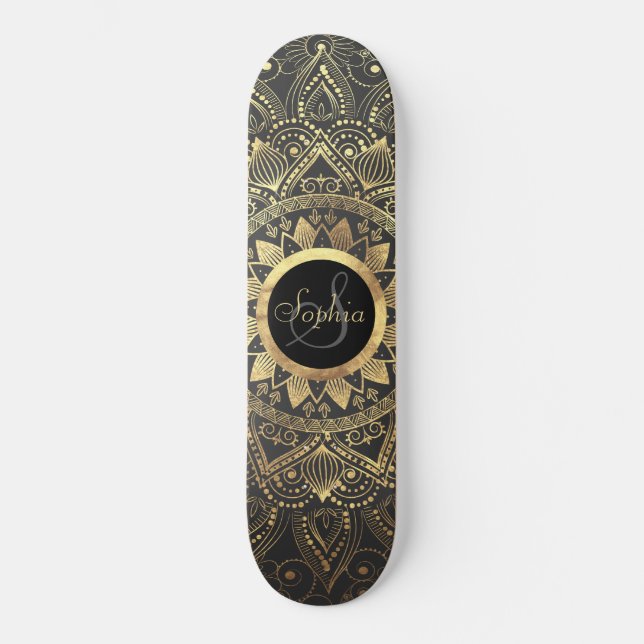 Elegant guld mandala-teckningar mini skateboard bräda 18,7 cm (Framsida)