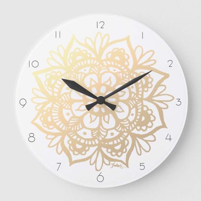 Elegant Guld Mandala Wall Clock Stor Klocka (Framsida)