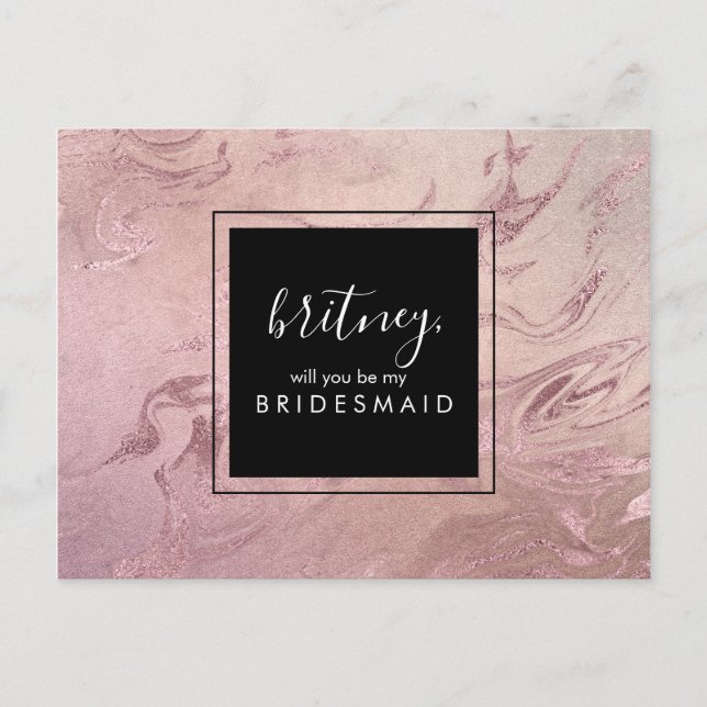 Elegant guld marble blir min brud inbjudan vykort (Framsida)