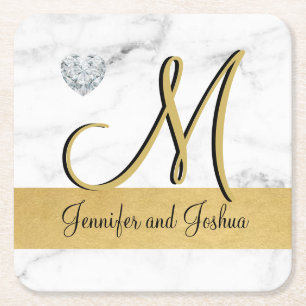 Elegant guld marble bröllop-gåva - Monogram Underlägg Papper Kvadrat