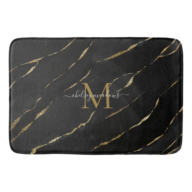 Elegant Guld Marble Monogram Calligraphy-skript Badrumsmatta (Framsidan)