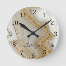 Elegant Guld Marble Rund Klocka