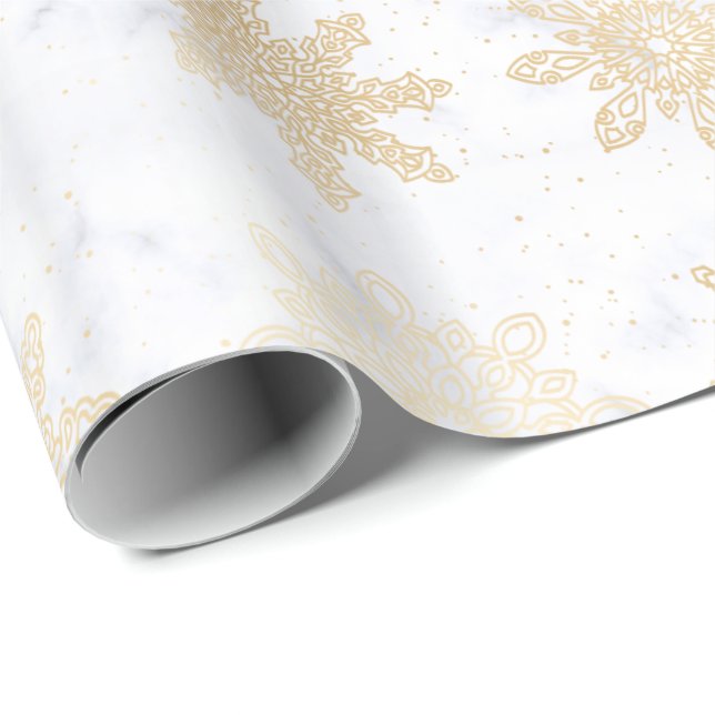Elegant Guld & Marble Snowflake jul Mönster Presentpapper (Rullad Hörn)