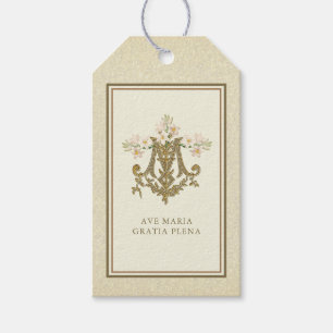 Elegant Guld Marian Monogram Religiösa Lilies Presentetikett