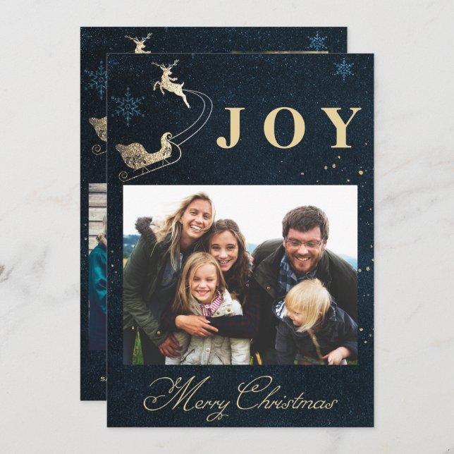 Elegant Guld-marinens fotopafamilj Blå himmel - ju Julkort (Fram/baksida)