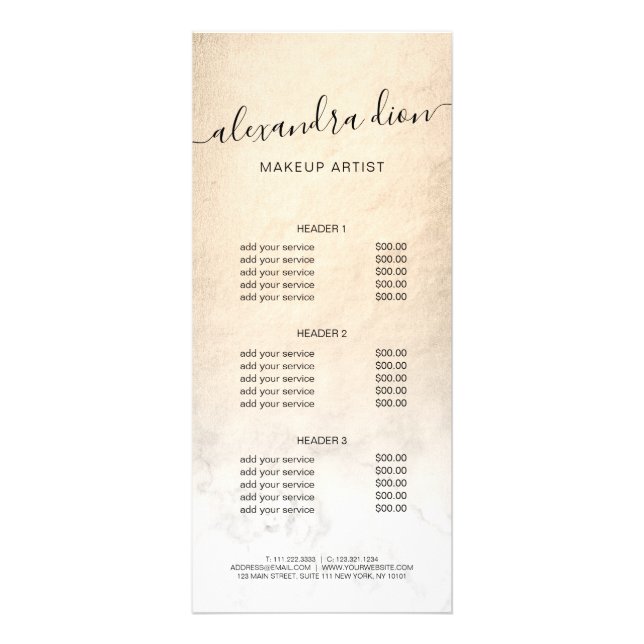 Elegant guld-marmelformad konstnär reklamkort (Framsidan)