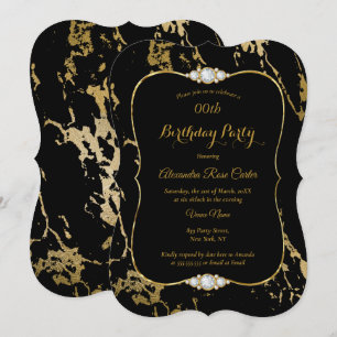 Elegant guld marmor svart diamant födelsedagsfest inbjudningar