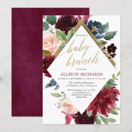 Elegant guld marsala burgundy rosa baby brunch inbjudningar