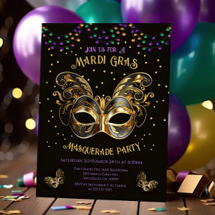 Elegant guld maskerad masken Mardi Gras party Inbjudningar