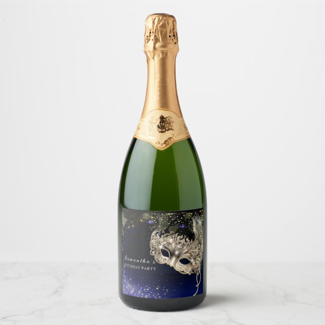 Elegant Guld Maskeradfest Flasketikett (Framsida)