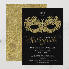 Elegant Guld maskermasken Quinceanera Inbjudningar