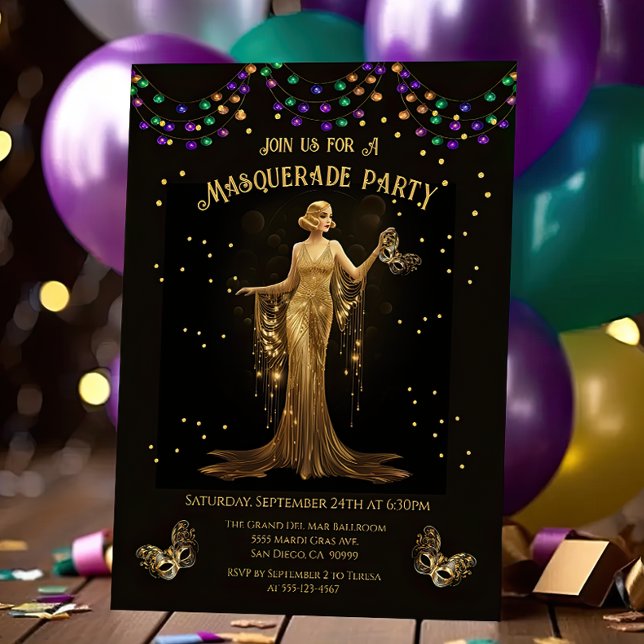 Elegant guld maskmaskerad party inbjudningar (Skapare uppladdad)