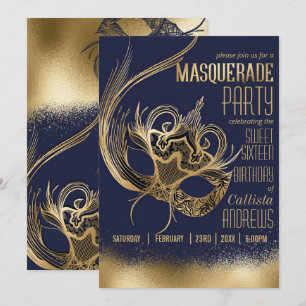 Elegant Guld Masqueramasken Sweet sixteen Inbjudningar