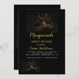Elegant Guld Masqueramaskteme Sweet sixteen Inbjudningar