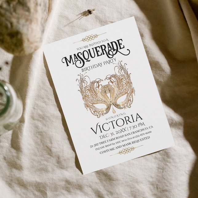 Elegant Guld MasqueraParty födelsedag Inbjudningar (Skapare uppladdad)