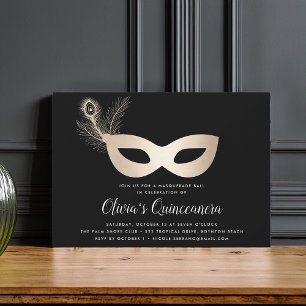 Elegant Guld Masquerateme Quinceanera Inbjudningar