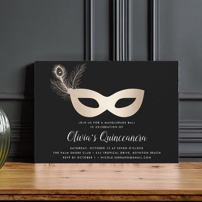 Elegant Guld Masquerateme Quinceanera Inbjudningar (Skapare uppladdad)