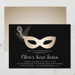 Elegant Guld Masquerateme Sweet sixteen Inbjudningar