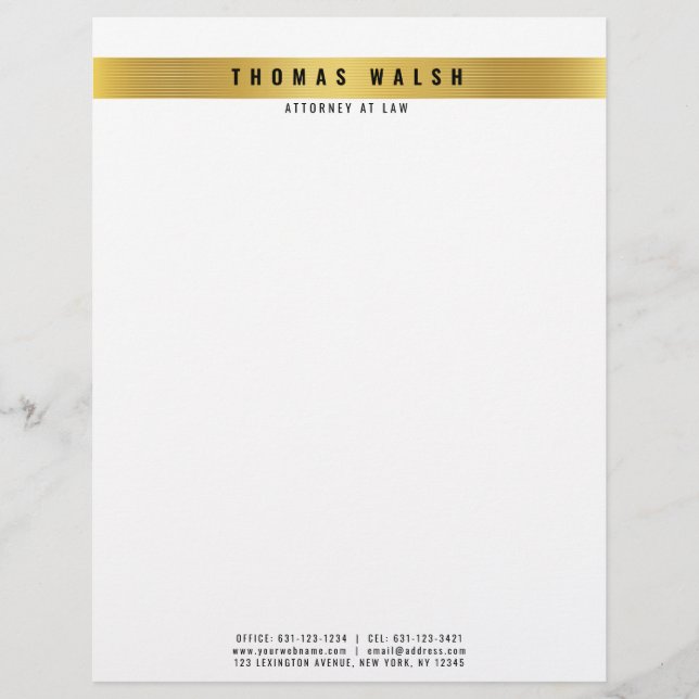 Elegant Guld med Guld Linjer Letterhead Brevhuvud (Framsida)