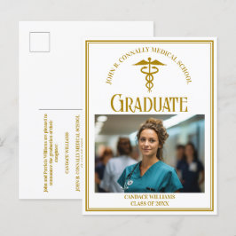 Elegant guld medicinsk skola examensfoto meddelande vykort