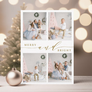 Elegant Guld Merry & Bright 4 Foto Collage Julkort